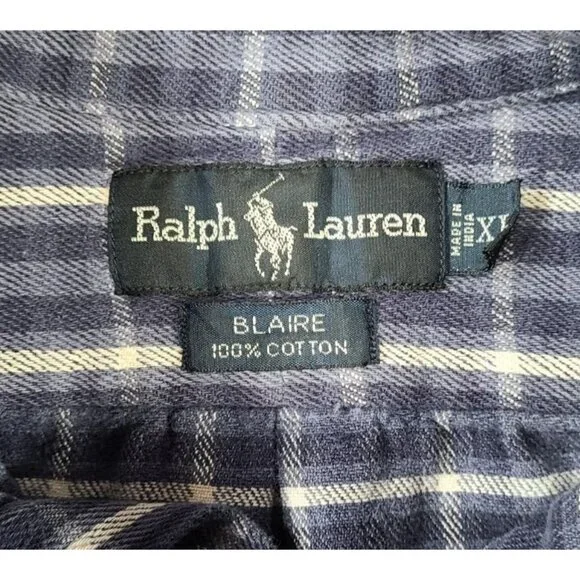 Ralph Lauren Blaire Long Sleeve Button Down Blue Cotton Flannel Shirt Men's XL - Picture 3 of 7